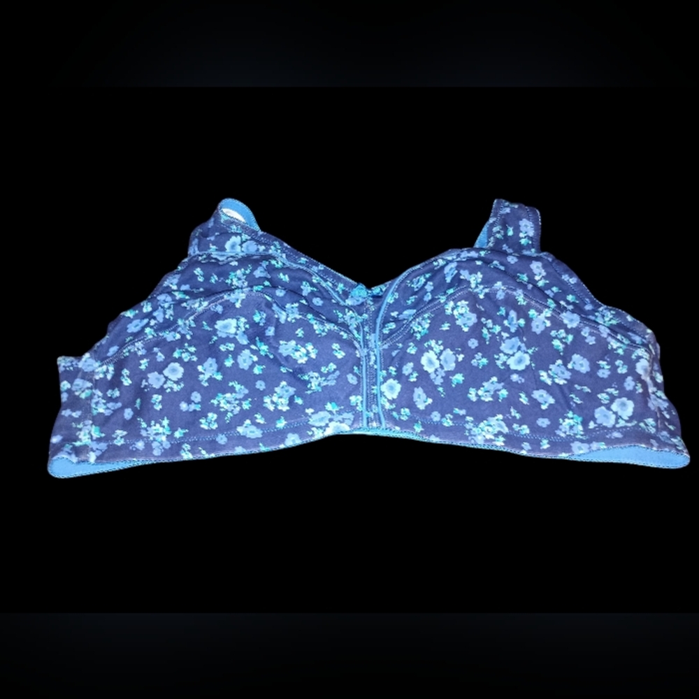 Comfort Choice Blue Floral Back Close Bra Size 52B